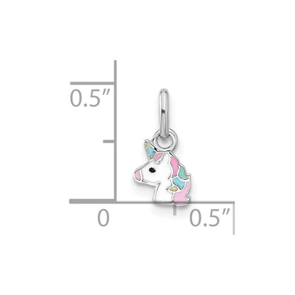 Sterling Silver Rhodium-plated Children's Enamel Unicorn Pendant