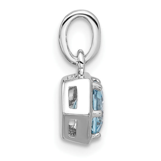 Sterling Silver Rh-plated Polished Solitaire Sky Blue Topaz Charm Pendant