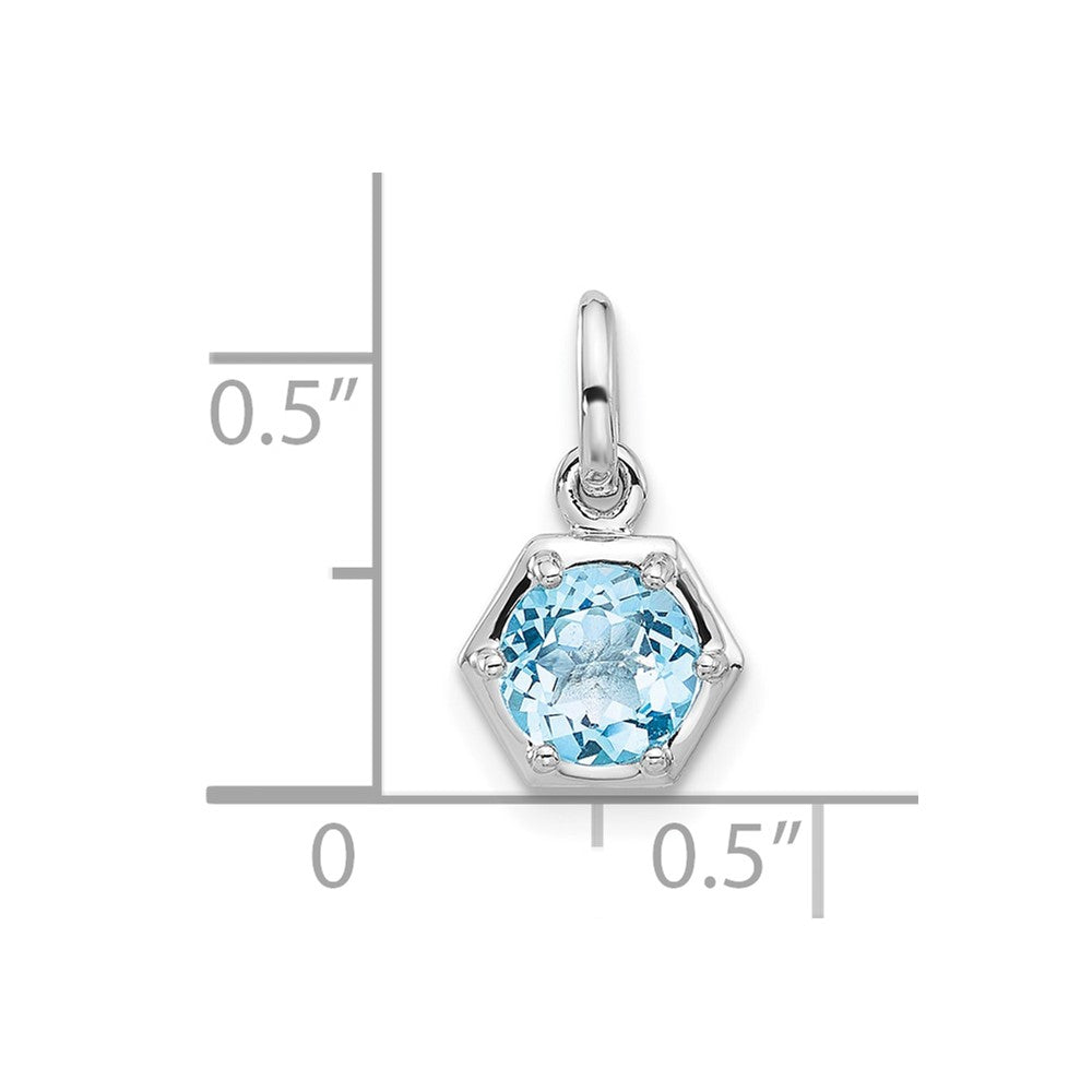 Sterling Silver Rh-plated Polished Solitaire Sky Blue Topaz Charm Pendant