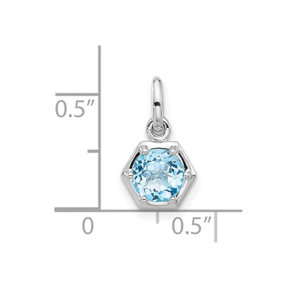 Sterling Silver Rh-plated Polished Solitaire Sky Blue Topaz Charm Pendant