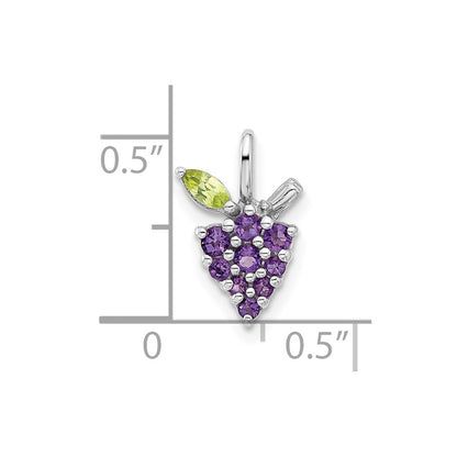 Sterling Silver Rhodium-plated Amethyst and Peridot Grapes Pendant