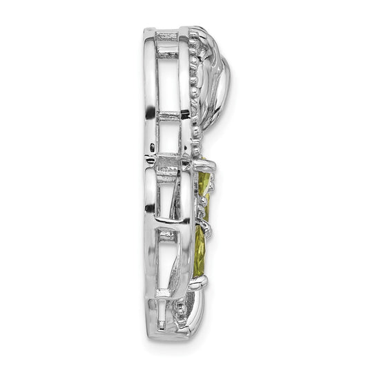 Sterling Silver Rhodium Peridot and White Topaz Rose Heart Chain Slide