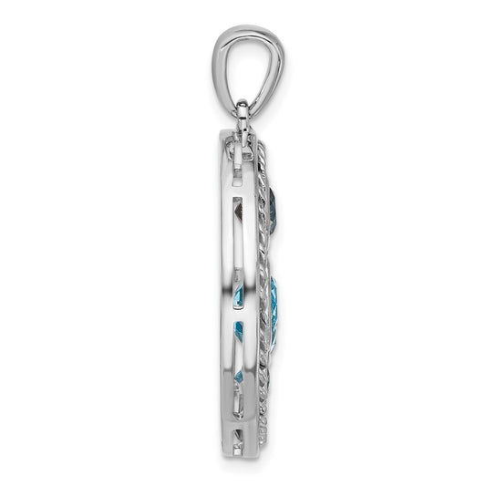 Sterling Silver Rhodium-plated Multi-color Topaz Circle Pendant