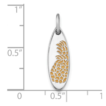 Sterling Silver Rhodium-plated Yellow Enamel Pineapple Surfboard Pendant
