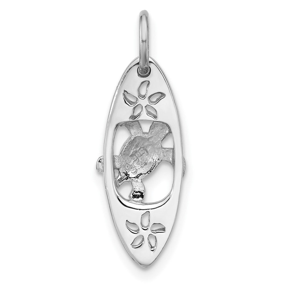Sterling Silver Rhodium-plated Polished Blue Enamel Turtle Surfboard Pendant