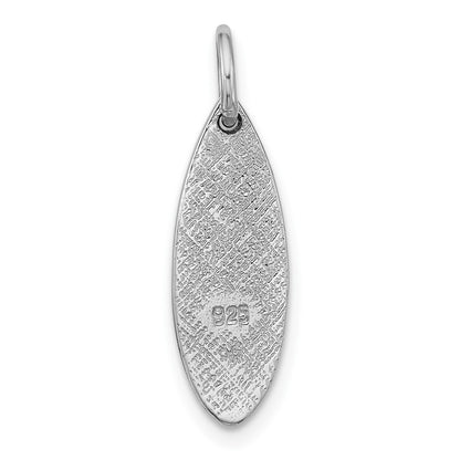 Sterling Silver Rhodium-plated Polished Blue and Black Enamel Aloha Surfboard Pendant