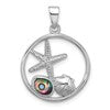 Sterling Silver Rhodium-plated Polished Paua Shell Starfish and Shell Pendant