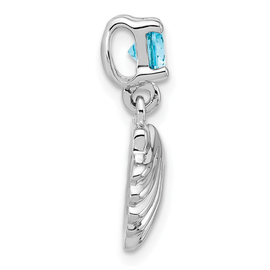 Sterling Silver Rhodium-plated Polished Blue CZ  Shell Chain Slide Pendant