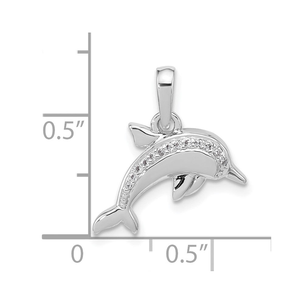 Sterling Silver Rhodium-plated Polished CZ Dolphin Pendant