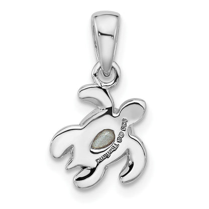 Sterling Silver Rhodium-plated Polished and Antiqued Crystal February Birthstone Turtle Pendant