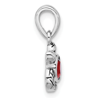 Sterling Silver Rhodium-plated Polished and Antiqued Crystal July Birthstone Turtle Pendant