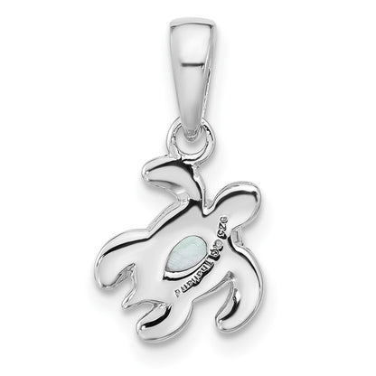 Sterling Silver Rhodium-plated Polished and Antiqued Mother of Pearl June Birthstone Turtle Pendant