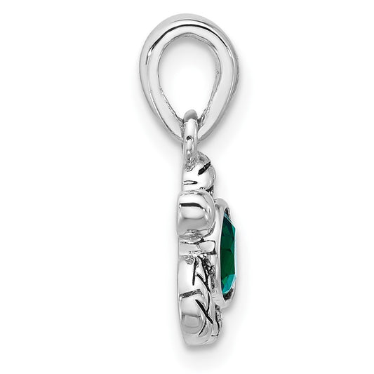 Sterling Silver Rhodium-plated Polished and Antiqued Crystal May Birthstone Turtle Pendant