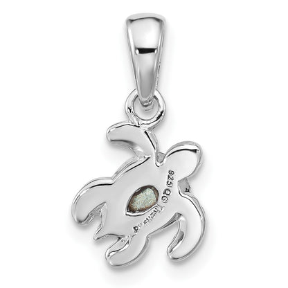 Sterling Silver Rhodium-plated Polished and Antiqued Crystal September Birthstone Turtle Pendant