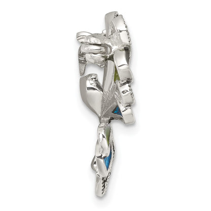 Sterling Silver Antiqued Marcasite with Green and Blue Epoxy Butterfly Pin