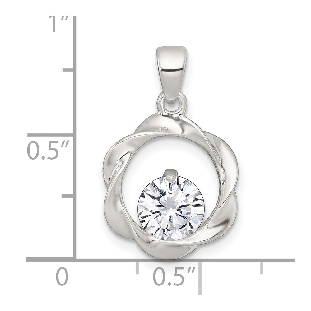 Sterling Silver Polished CZ in Twisted Circle Pendant