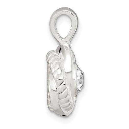 Sterling Silver Polished and Textured CZ Knot Pendant