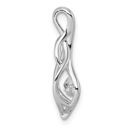 Sterling Silver Rhodium-plated Dangle Vibrant Moving CZ Open Teardrop Swirl Pendant