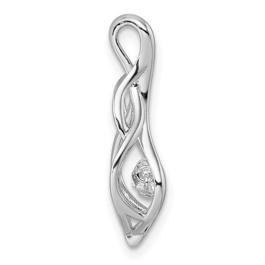 Sterling Silver Rhodium-plated Dangle Vibrant Moving CZ Open Teardrop Swirl Pendant
