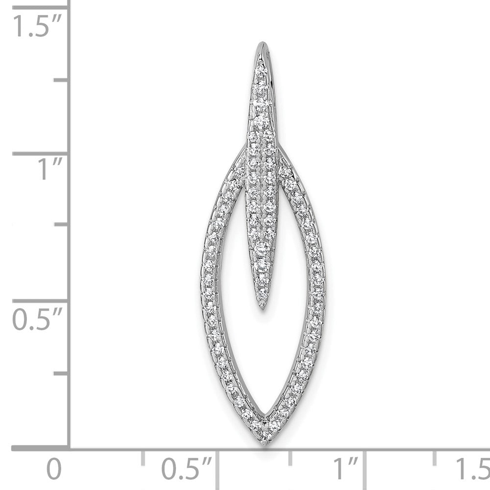 Sterling Silver Rhodium-plated CZ Oval Drop Pendant