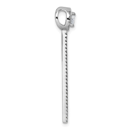 Sterling Silver Rhodium-plated CZ Halo with Dangle Bar Chain Slide Pendant