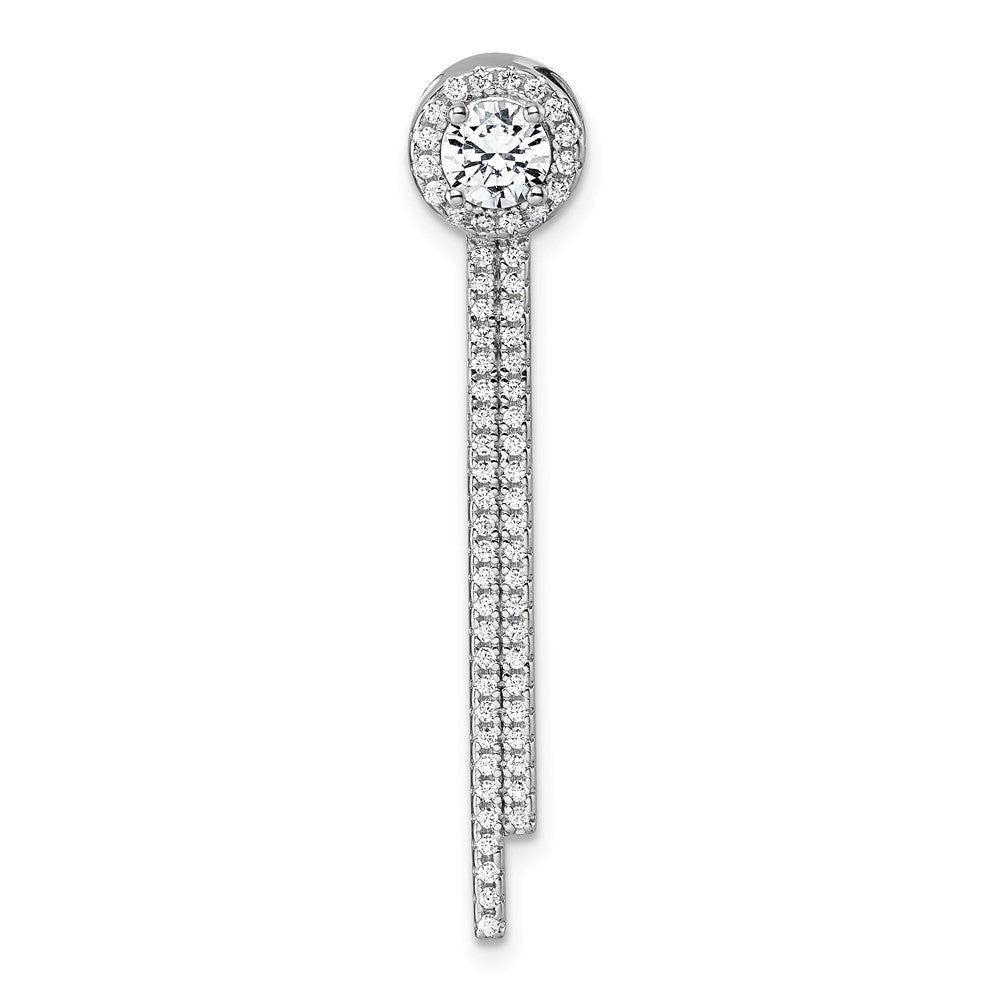 Sterling Silver Rhodium-plated CZ Halo with Dangle Bar Chain Slide Pendant