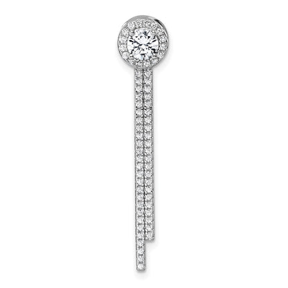 Sterling Silver Rhodium-plated CZ Halo with Dangle Bar Chain Slide Pendant