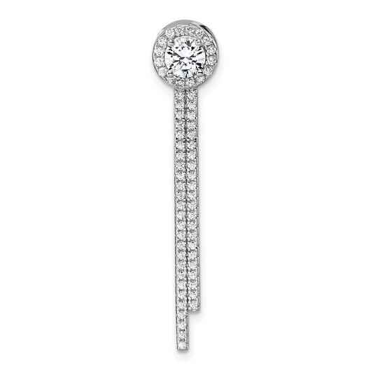 Sterling Silver Rhodium-plated CZ Halo with Dangle Bar Chain Slide Pendant