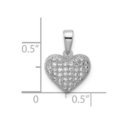 Sterling Silver Rhodium-plated Polished Pave CZ Heart Pendant