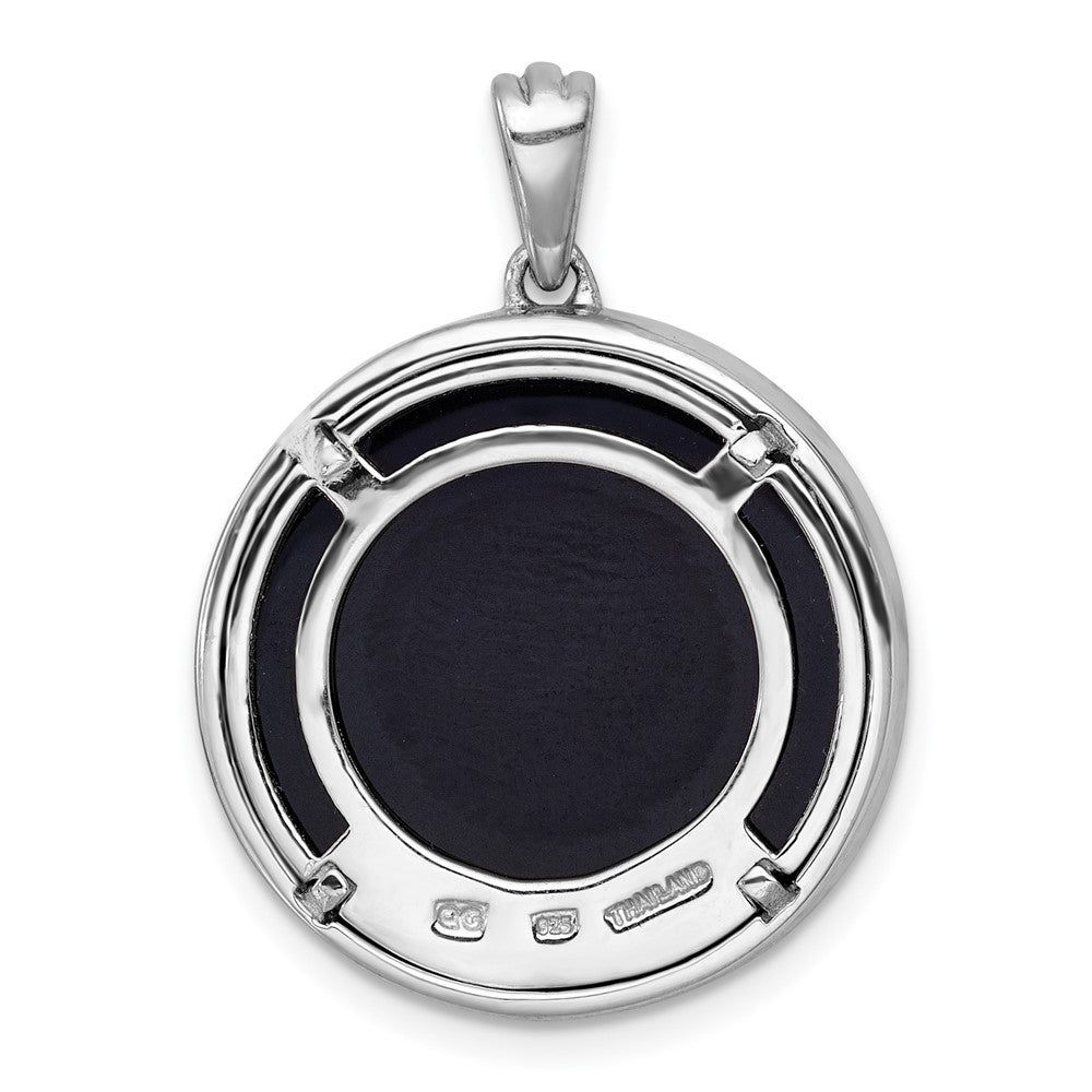 Sterling Silver Rhodium-plated Polished Onyx Circle and CZ Tree of Life Pendant