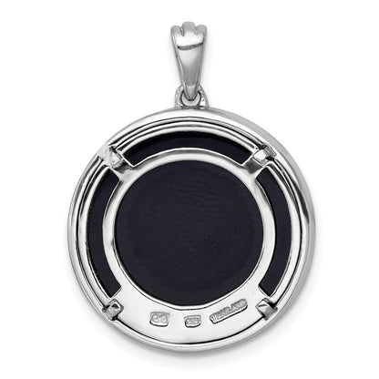 Sterling Silver Rhodium-plated Polished Onyx Circle and CZ Tree of Life Pendant