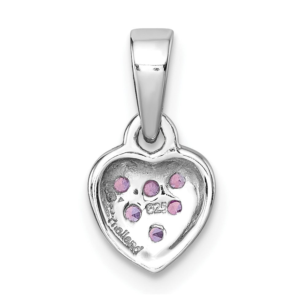 Sterling Silver Rhodium-plated Polished Pink CZ Heart Pendant