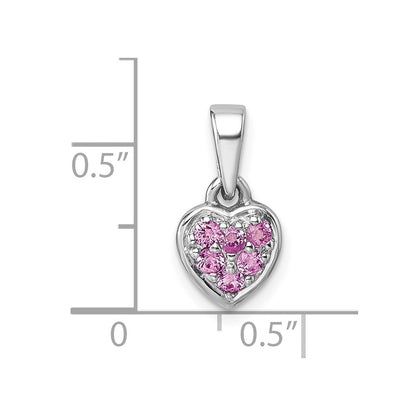 Sterling Silver Rhodium-plated Polished Pink CZ Heart Pendant