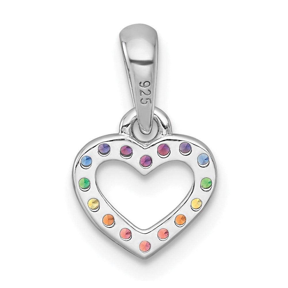 Sterling Silver Rhodium-plated Polished Rainbow Nano Crystals Open Heart Shape Childrens Pendant