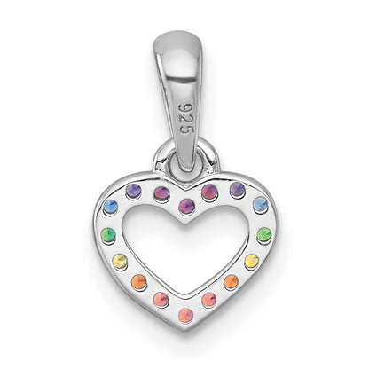 Sterling Silver Rhodium-plated Polished Rainbow Nano Crystals Open Heart Shape Childrens Pendant