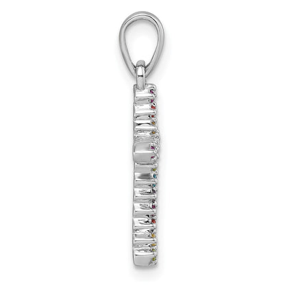 Sterling Silver Rhodium-plated Polished Multi-color CZ Cross Pendant