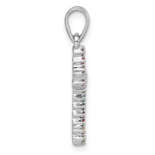 Sterling Silver Rhodium-plated Polished Multi-color CZ Cross Pendant
