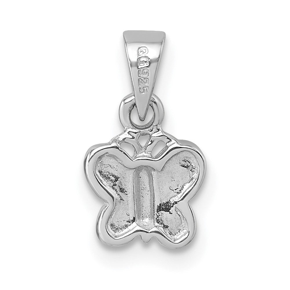 Sterling Silver Rhodium-plated Children's Purple Enamel Butterfly Pendant