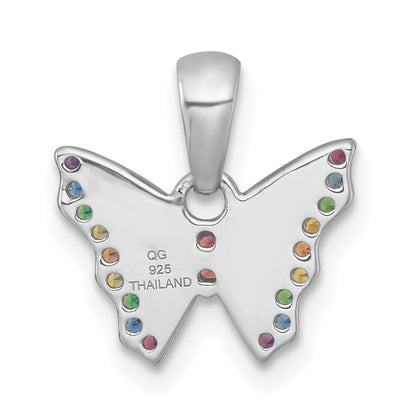 Sterling Silver Rhodium-plated Polished Rainbow Nano Crystals Butterfly Childrens Pendant