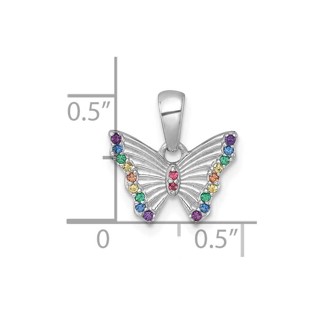 Sterling Silver Rhodium-plated Polished Rainbow Nano Crystals Butterfly Childrens Pendant