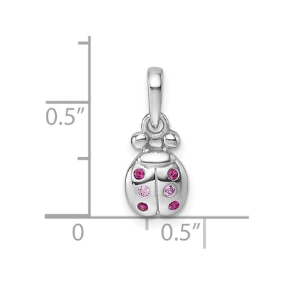 Sterling Silver Rhodium-plated Polished Pink And Red CZ Lady Bug Pendant