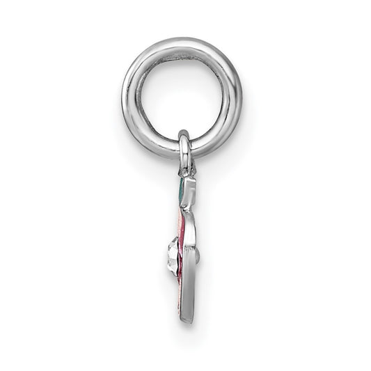 Sterling Silver Madi K Rhodium-plated Enameled Red Apple with Crystal Childrens Pendant