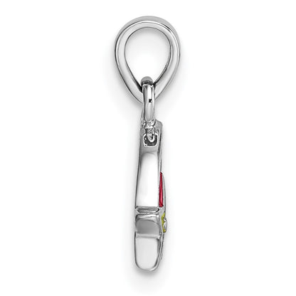 Sterling Silver Rhodium-plated Children's Multicolor Enamel Rainbow with Star Pendant