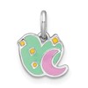 Sterling Silver Rhodium-plated Polished Green/Pink/Yellow Enamel Heart And Moon Childrens Pendant