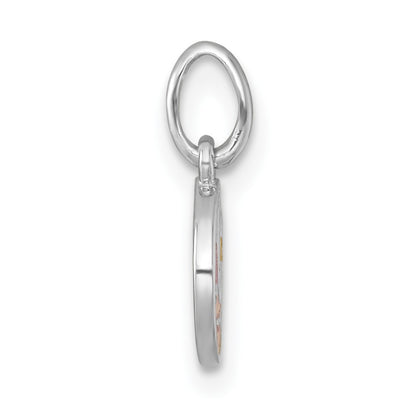 Sterling Silver Rhodium-plated Polished Pink and Yellow Enamel Moon and Star Childrens Pendant