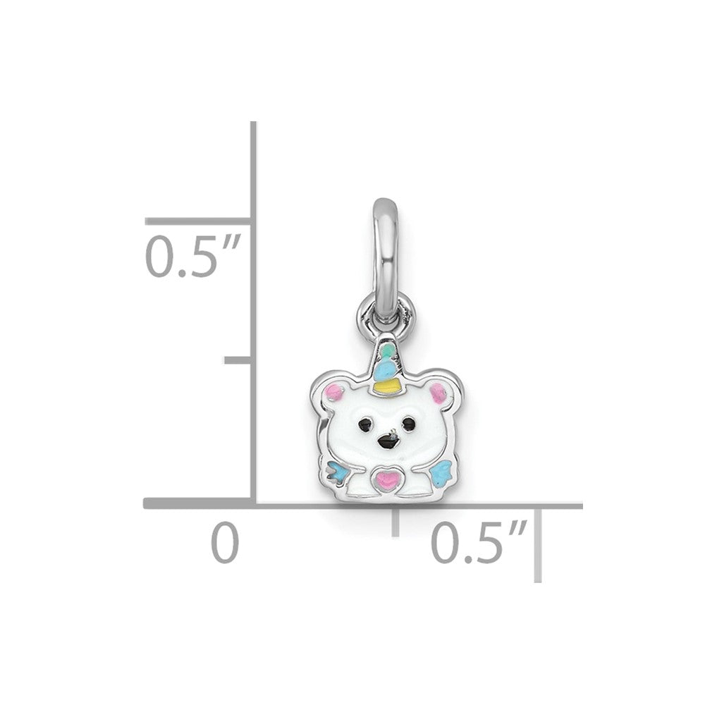Sterling Silver Rhodium-plated Polished White and Rainbow Enamel Unicorn Polar Bear Childrens Pendant