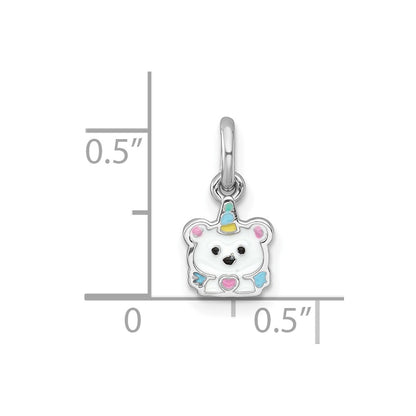 Sterling Silver Rhodium-plated Polished White and Rainbow Enamel Unicorn Polar Bear Childrens Pendant