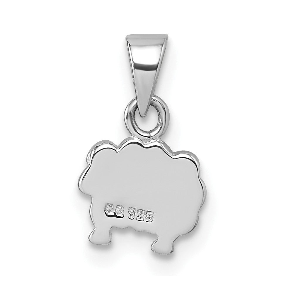 Sterling Silver Rhodium-plated Children's White and Pink Enamel Sheep with Heart Pendant