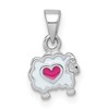 Sterling Silver Rhodium-plated Children's White and Pink Enamel Sheep with Heart Pendant