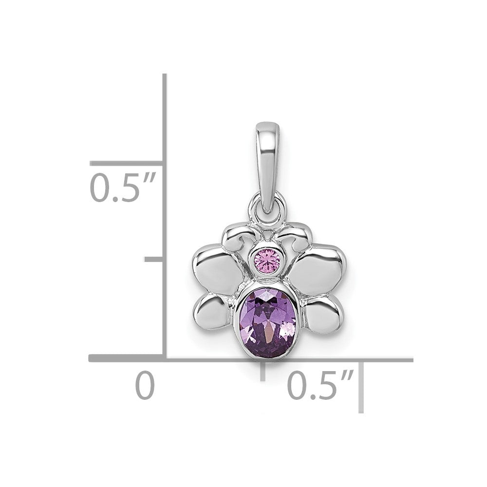 Sterling Silver Rhodium-plated Polished Pink And Purple CZ Butterfly Pendant